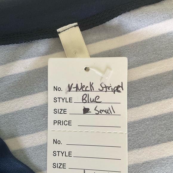 Burgundy Apparel - Navy Stripe V-Neck Short Sleeve Tunic Top - Picture 8 of 9